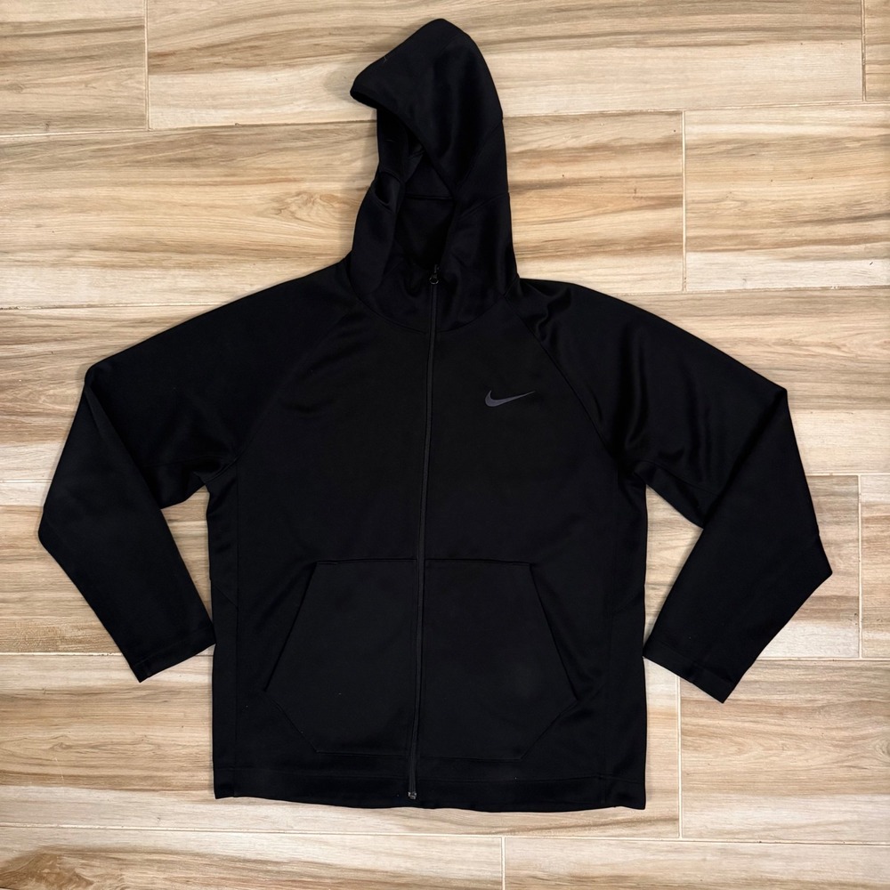Nike Dri-FIT Mens Full Zip Hoodie Black Training Jacket Large L Raglan Sleeve